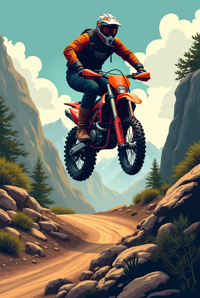 Motorcycle trail jump drawing for banner with trailblazer letterings