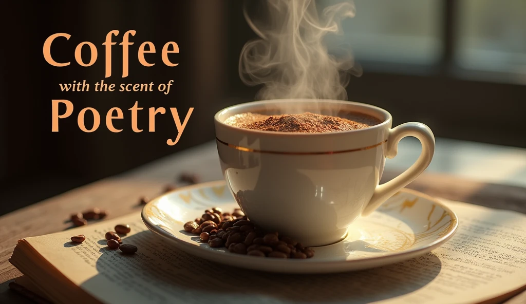 A poster with the following title: Coffee with the scent of Poetry. In this image add the title: Coffee with the scent of Poetry