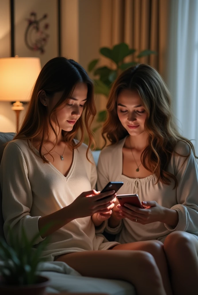 Women play phone in the room