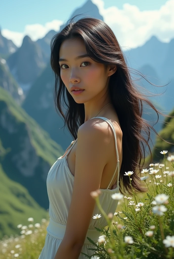 Japanese woman Big Breasts White underwear Mountain