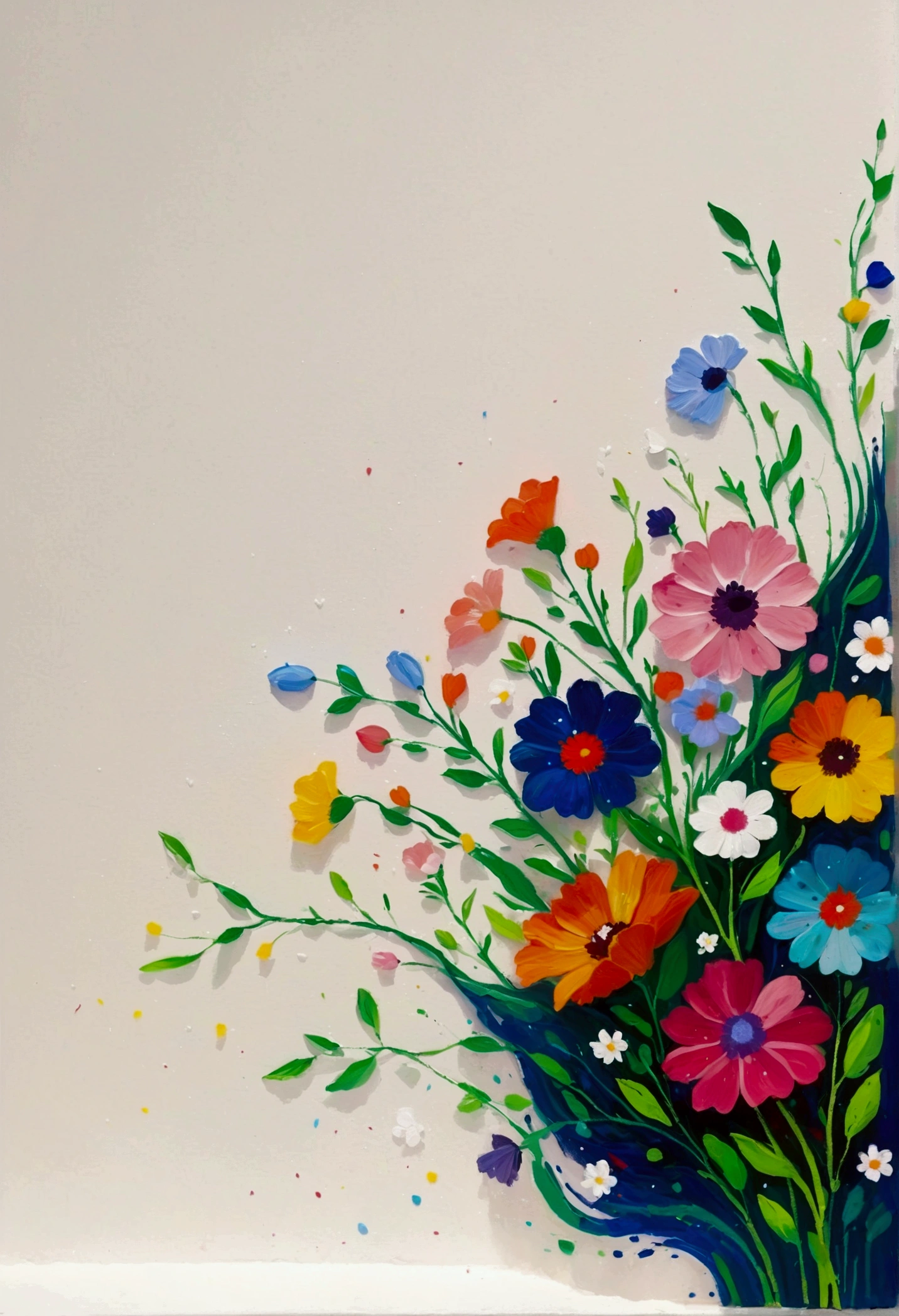 Fluid smudge painting,Dot,Colorful flowers,Minimalism,Inspired by the coronavirus。Corner Composition