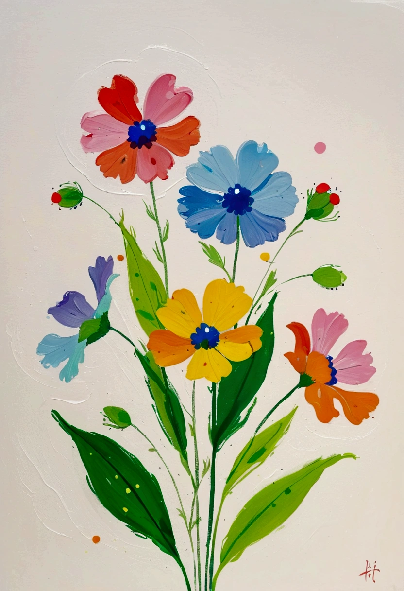Fluid smudge painting,Dot,Colorful flowers,Minimalism,Inspired by the coronavirus。Corner Composition