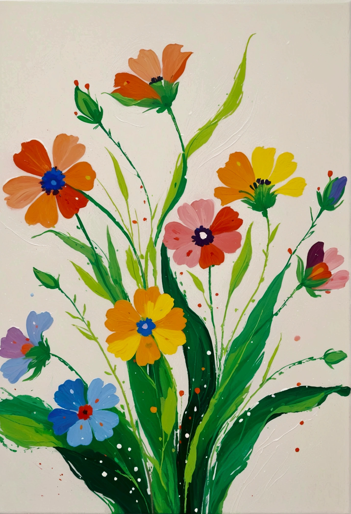 Fluid smudge painting，Dot，Colorful flowers，Minimalism，Inspired by the coronavirus。Corner Composition