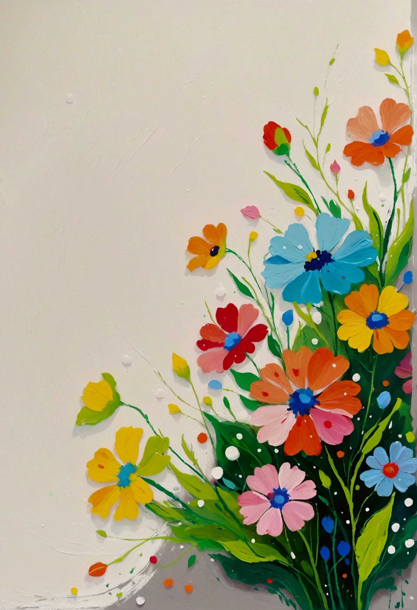 Fluid smudge painting,Dot,Colorful flowers,Minimalism,Inspired by the coronavirus。Corner Composition