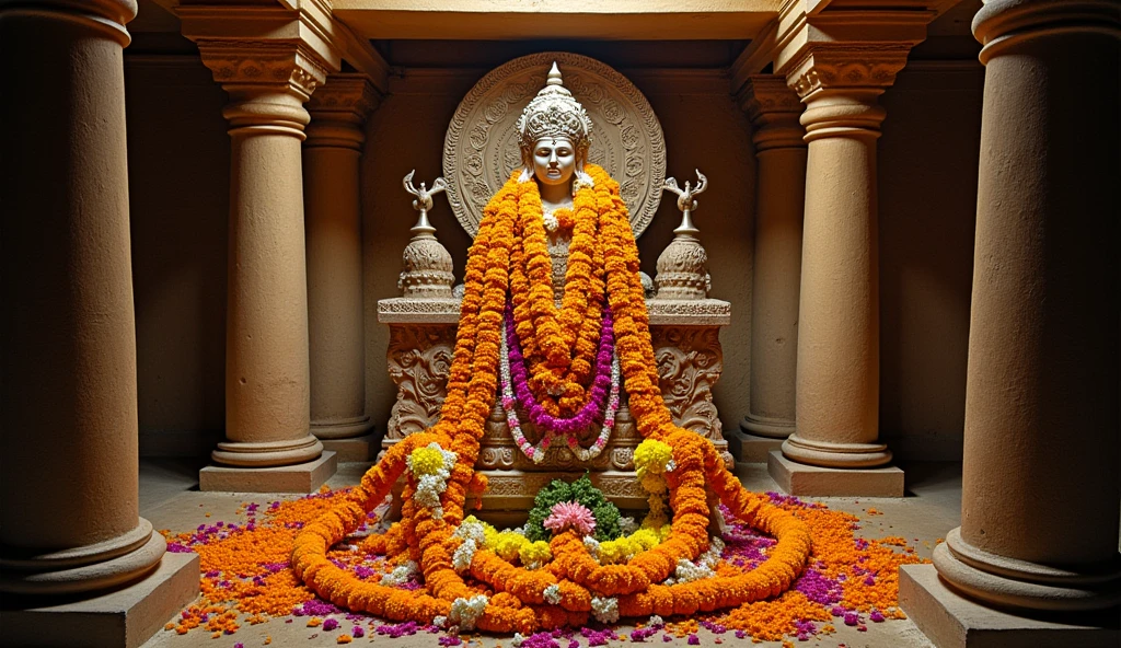 Inside the sanctum sanctorum of Somnath Temple, where the Shivling is adorned with flowers and offerings by devotees.