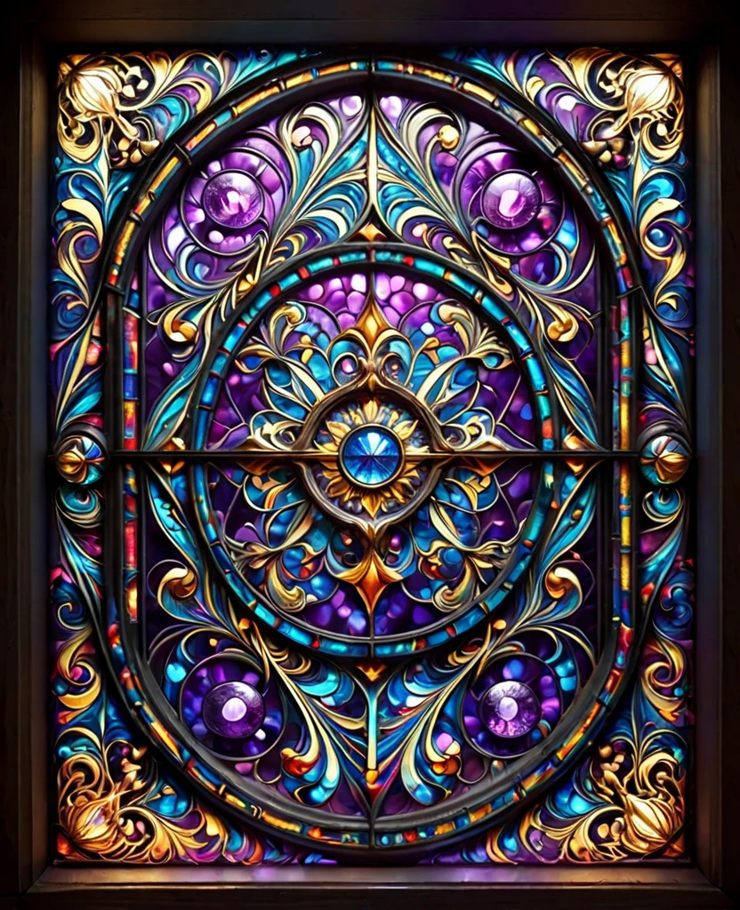 a picture of a stained glass window, intricate art, vector art, by Mario Dubsky, stained glass art, amethyst stained glass, detailed art in color, by Robert Richenburg, by Adrienn Henczné Deák