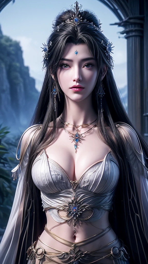 A medium-sized chest、Close-up of a woman with very long hair, 4K detail fantasy, Movie goddess close up shot, Extremely detailed photos of the goddess, Super detailed fantasy characters, Portrait of the Knights of the Zodiac, Beautiful fantasy queen, 2. 5D CGI anime fantasy artwork, wow 4K detail fantasy, Beautiful and elegant queen, Portrait of the Queen