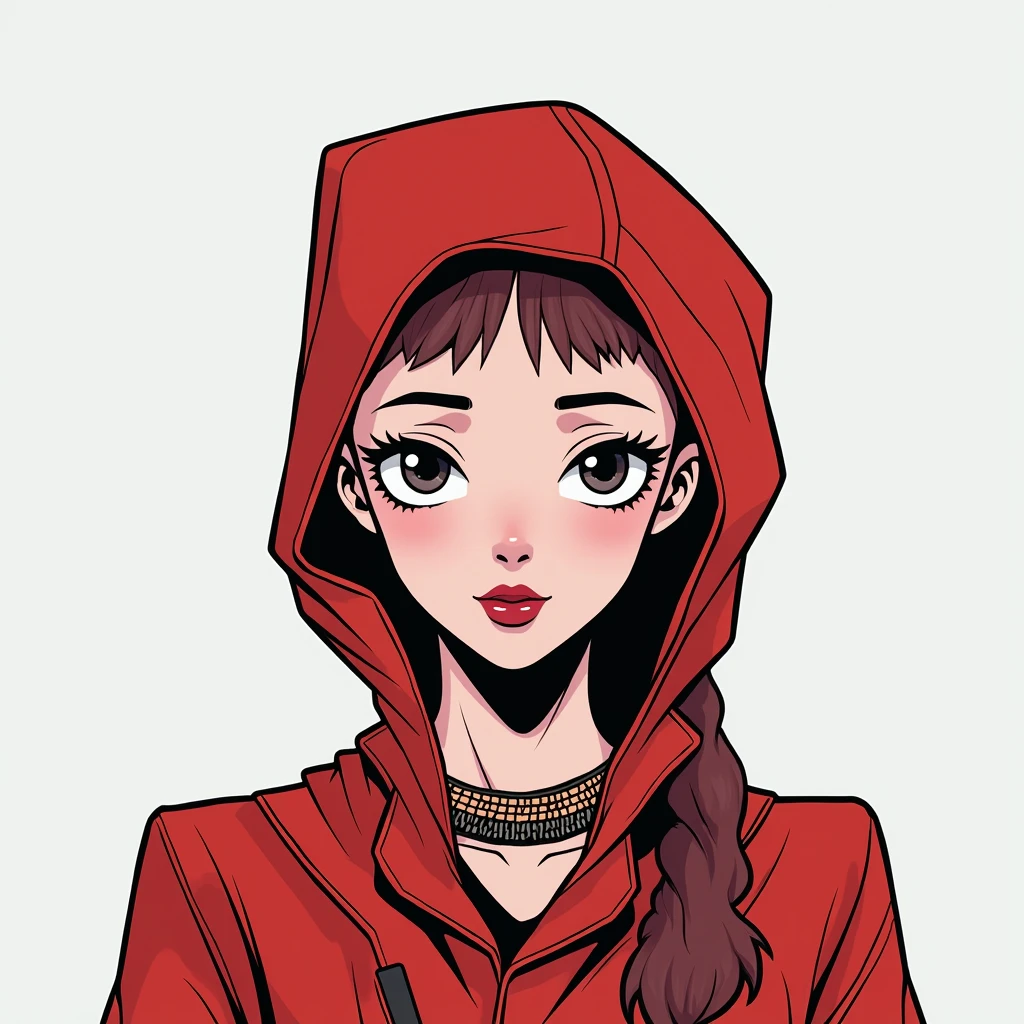 A beautiful woman wearing a bright red hooded jacket, detailed intricate facial features, long eyelashes, glossy lips, elegant feminine pose, standing in a serene forest landscape, dramatic lighting, cinematic atmosphere, vibrant colors, fantasy art style, digital painting, 8k, highly detailed, photorealistic