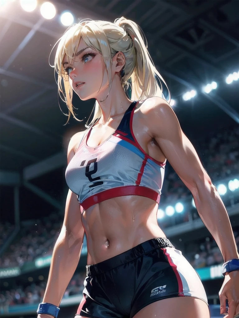 masterpiece, (textured skin), best quality, gorgeous beautiful girl, (a female cycling athlete), detailed clothes,large breasts,narrow waist,, (beautiful face), cinematic lighting, (at cycling venue ),