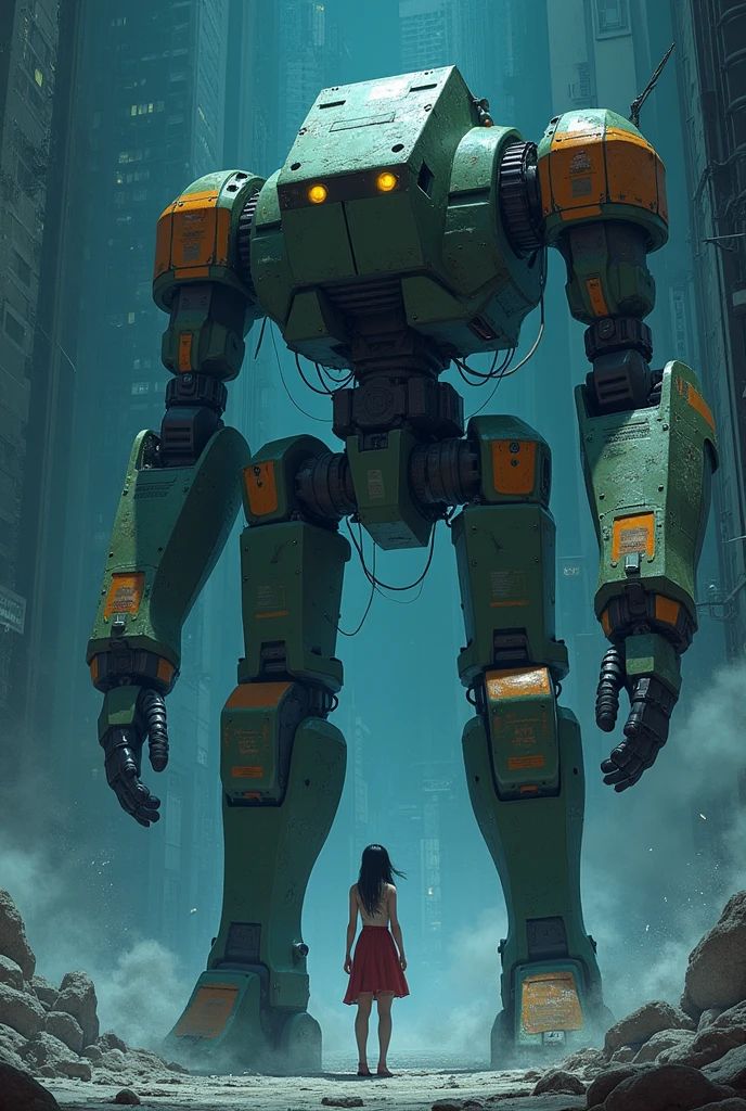 Super Long Shotのシュールレアリストアートスタイル, Construction of large mechanical robots, Microchip, computer, Illumination, Intricate details, A girl standing in front of the audience,,Distinct facial features,Machine structure,Beautiful painting by wlop,Ukiyo-e,Guyanese artwork,Comic Strip,Tense atmosphere, Imaginative,Sober, Atom Punch, sf, telescope lens,Full Body Lesbian,Super Long Shot,Mood Lighting, --9 in:16-5 o'clock.2 -- LED is on