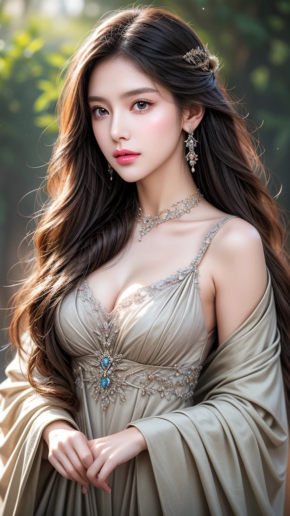 A medium-sized chest、Close-up of a woman with very long hair, 4K detail fantasy, Movie goddess close up shot, Extremely detailed photos of the goddess, Super detailed fantasy characters, Portrait of the Knights of the Zodiac, Beautiful fantasy queen, 2. 5D CGI anime fantasy artwork, wow 4K detail fantasy, Beautiful and elegant queen, Portrait of the Queen