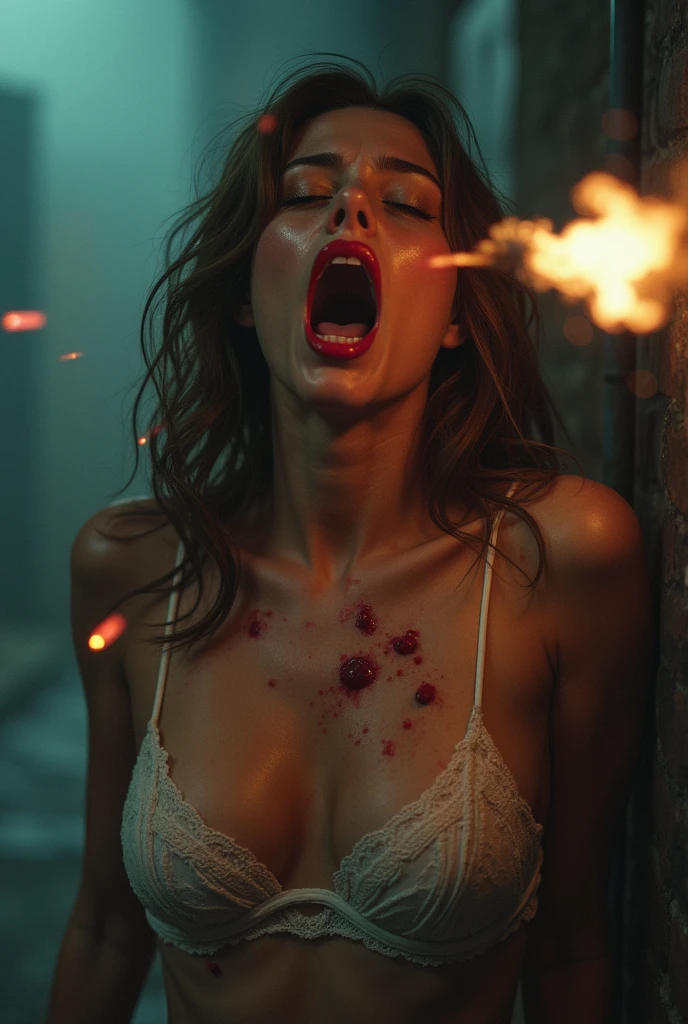 A woman in a shootout and got shot multiple times while shes having an orgas. From a vibrator (off camera)