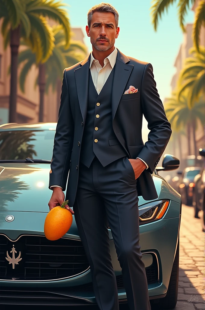 A car,man and mango in one picture