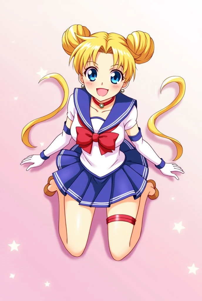 (best quality,masterpiece:1.2),absurd,1 girl,spread legs,twin tails,smile,detailed eyes,detailed lips,illustration,realistic,soft lighting,vibrant colors,playful,naughty,erotic,provocative,dreamlike,sexy pose,sensual,pink tones,creative composition,no bra,small boobs,high resolution,anime,masterpiece,1 girl,((bimbo))),sexy face,blue eyes,blonde hair,double buns,long twin tails,puffy lips,painted lips,thick lips,wide hips,thick thighs,huge fake breasts,huge round ass,shiny skin,parted bangs,hair ornament,circle,jewelry,earrings,choker,see-through,underboob,red bow,white elbow-length gloves,blue skirt,sailor uniform senshi, oily skin, bossy, image from above,