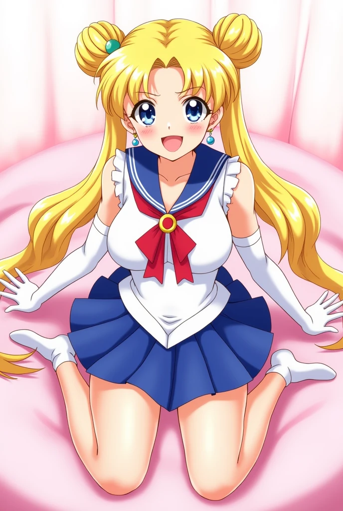 ((((Angle view from under the skirt, ))),masterpiece, Highest quality, (1 person), (Sailor Moon R),(Super Sailor Moon Uniform), (Blonde).(Detailed face), Small breasts,Face Focus, White wall, (bed), Bright room, Very embarrassed look, White gloves, Detailed eyes, Detailed face, (Love hotel room), Highest quality, High resolution, (Fine and beautiful eyes: 1.3), highly Detailed face, Detailed CG, (Perfect hands, Perfect Anatomy: 1.3),(Short skirt), (Inverted skirt 1.3), (Detailed Panties 1.3),  (White cotton panties: 1.3), (Tears in my eyes),(Ruffled panties: 1.3),(Panties soaked with love juice: 1), (Squat: 1.3), (Spread your legs: 1.3),(Long ponytail)