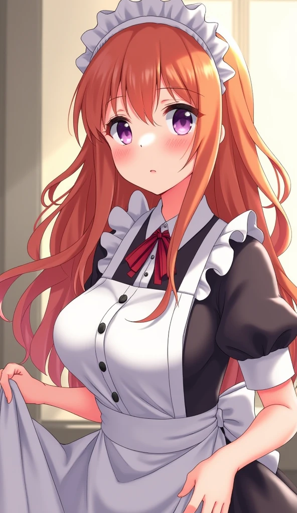 (nsfw), Big Breasts, masterpiece, Highest quality, One girl, Purple eyes, Orange Hair,maid headdress, maid,