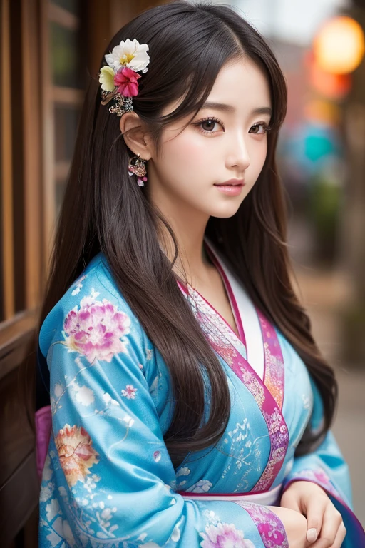 (masterpiece, Highest quality, Highest quality, Official Art, beautifully、beautiful:1.2), (One Girl), Very detailed, (Fractal Art:1.3), colorful, Most detailed, Perfect Face, Upper Body, High resolution, Long Hair、Korean Hair、yukata