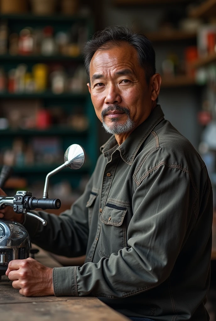 Ambonese man aged 35 years, at the motorcycle workshop 