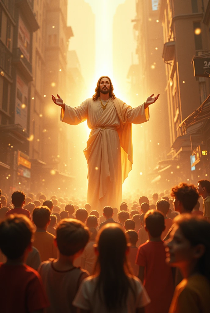 Jesus lighting up a city of children