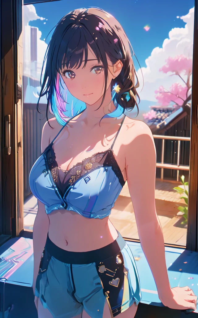 Front facing, facing this way、
Gal's more beautiful smile、
casual outfits、
thighore
colorful pantyhose、
Beautiful dark clouds, (Cowboy Shot:1.4), Beautiful and realistic,
Beautiful masterpiece, Beautiful and top quality, Beautiful backlight, (Lens flare:1.1), (bloom:1.1), (chromatic aberration:1.1)
flowerpunk