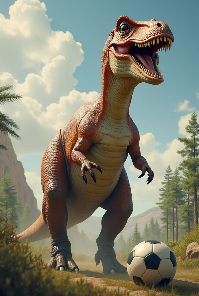 giant dinosaur that likes soccer