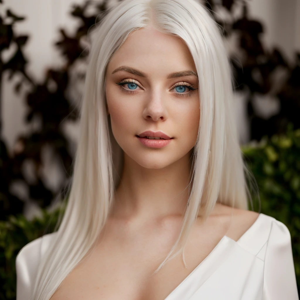 a close up of a woman with blonde hair and blue eyes, eva elfie, her hair is white, perfect white haired girl, white dress!! of silver hair, platinum blonde hair, white hair color, straight hairstyle, ava max, girl with white hair, white long straight hair, platinum blonde long hair, girl silver hair, most beautiful woman on earth, silver hair girl