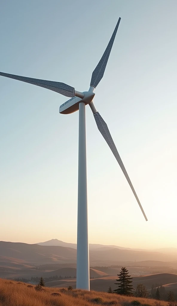 thin white windmill with solar wings
