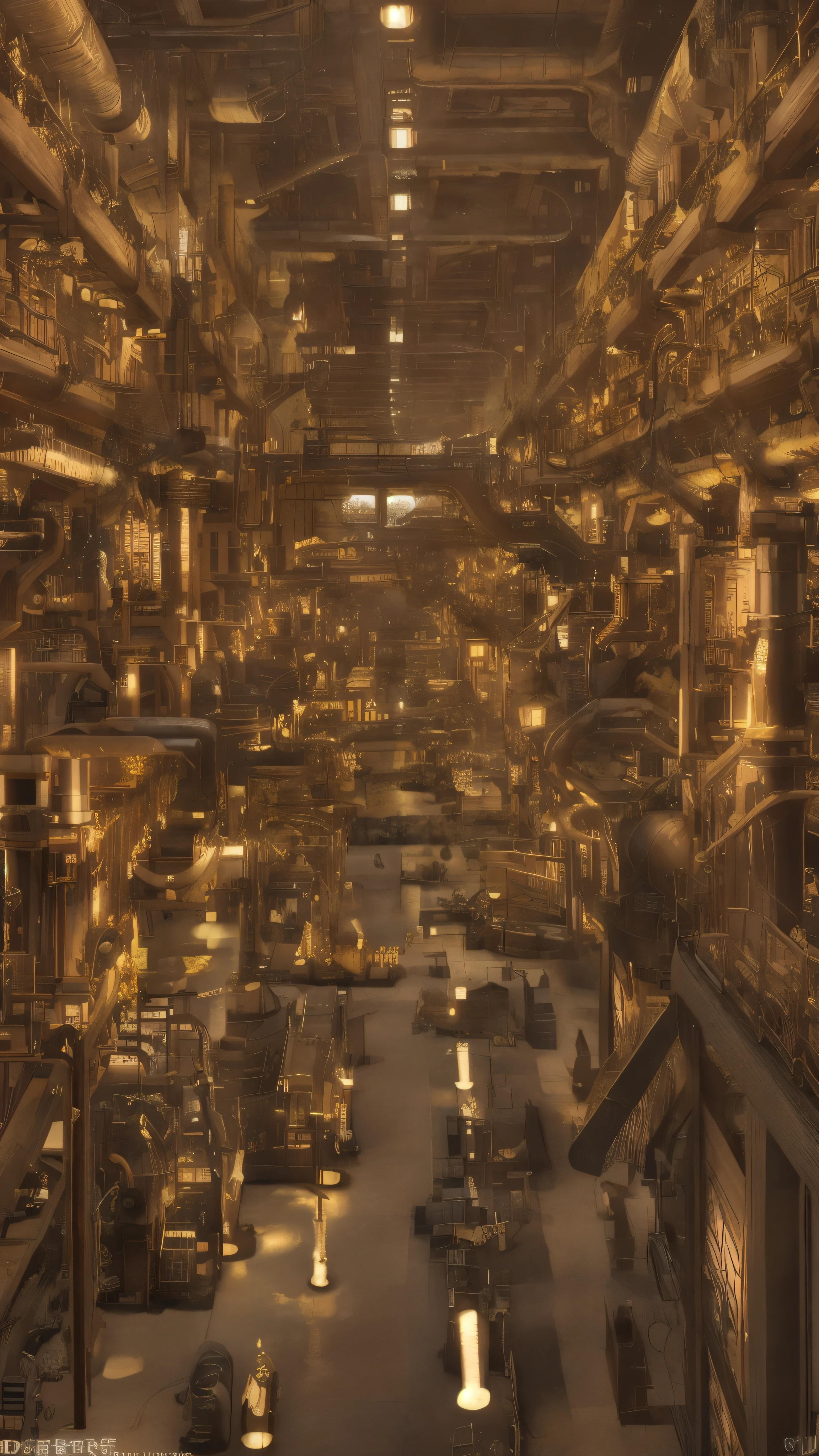 masterpiece, Highest quality, High resolution, Background only、Steampunk-style factory night view、Shining、golden pipes intersect、Pale white light、Looks like a photo、The futuristic factory、See the full picture、future、Beautiful lighting、There are gears、No portrait、8kwallpaper、Very detailed