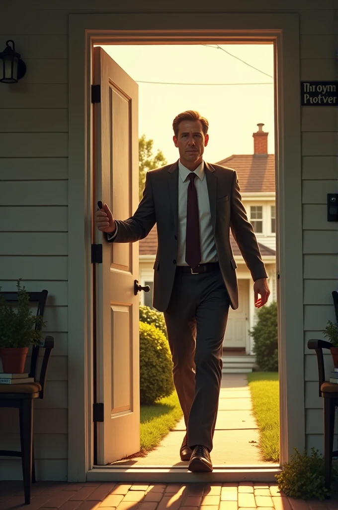 Man opening the door of his house coming home from work