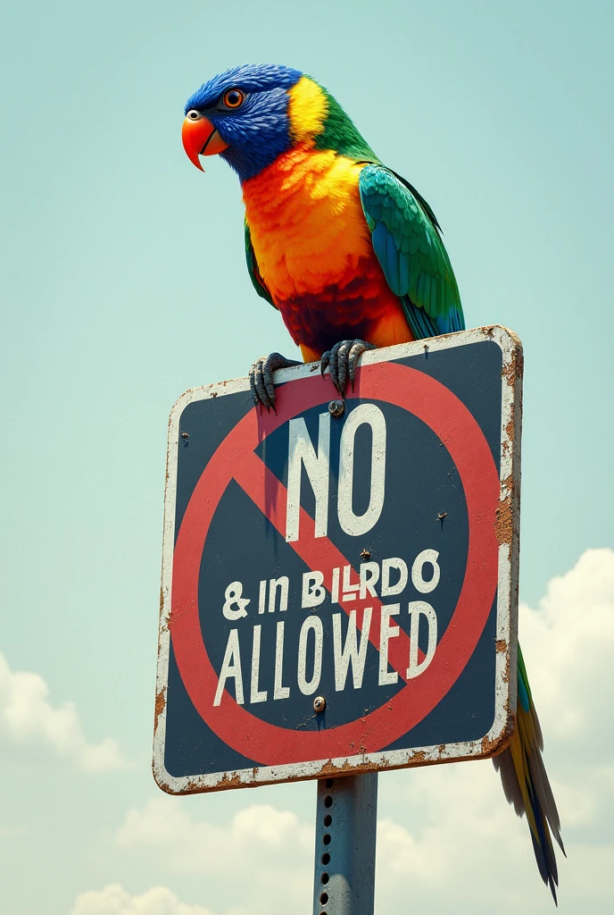 Bird on a no birds sign