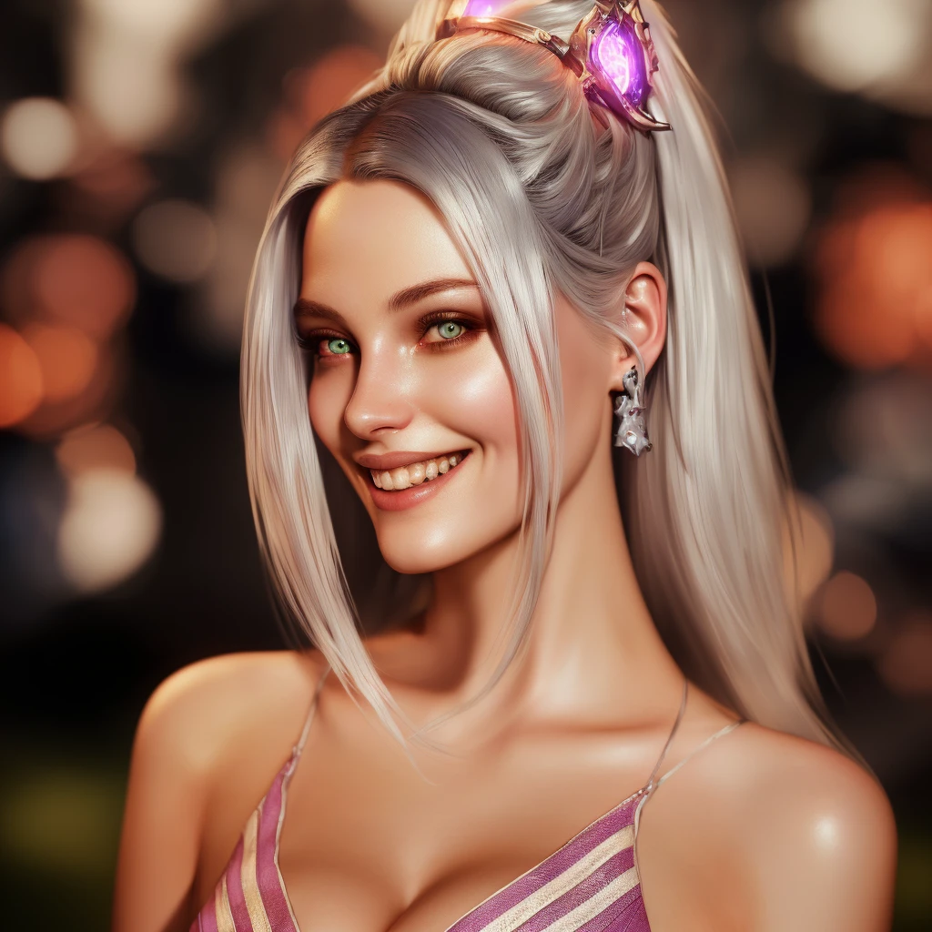 masterpiece, best quality, (extremely detailed CG unity 8k wallpaper), (best quality), (best illustration), (best shadow), absurdres, realistic lighting, (Abyss), beautiful detailed glow, art by PeterMohrBacher, white hair, big smile