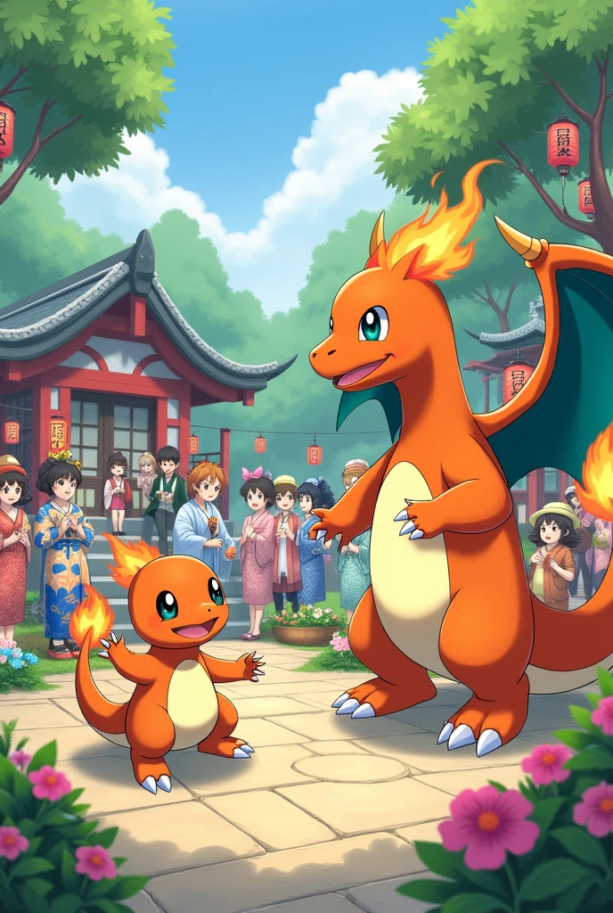 Charmander and Charizard at a birthday party in Japan