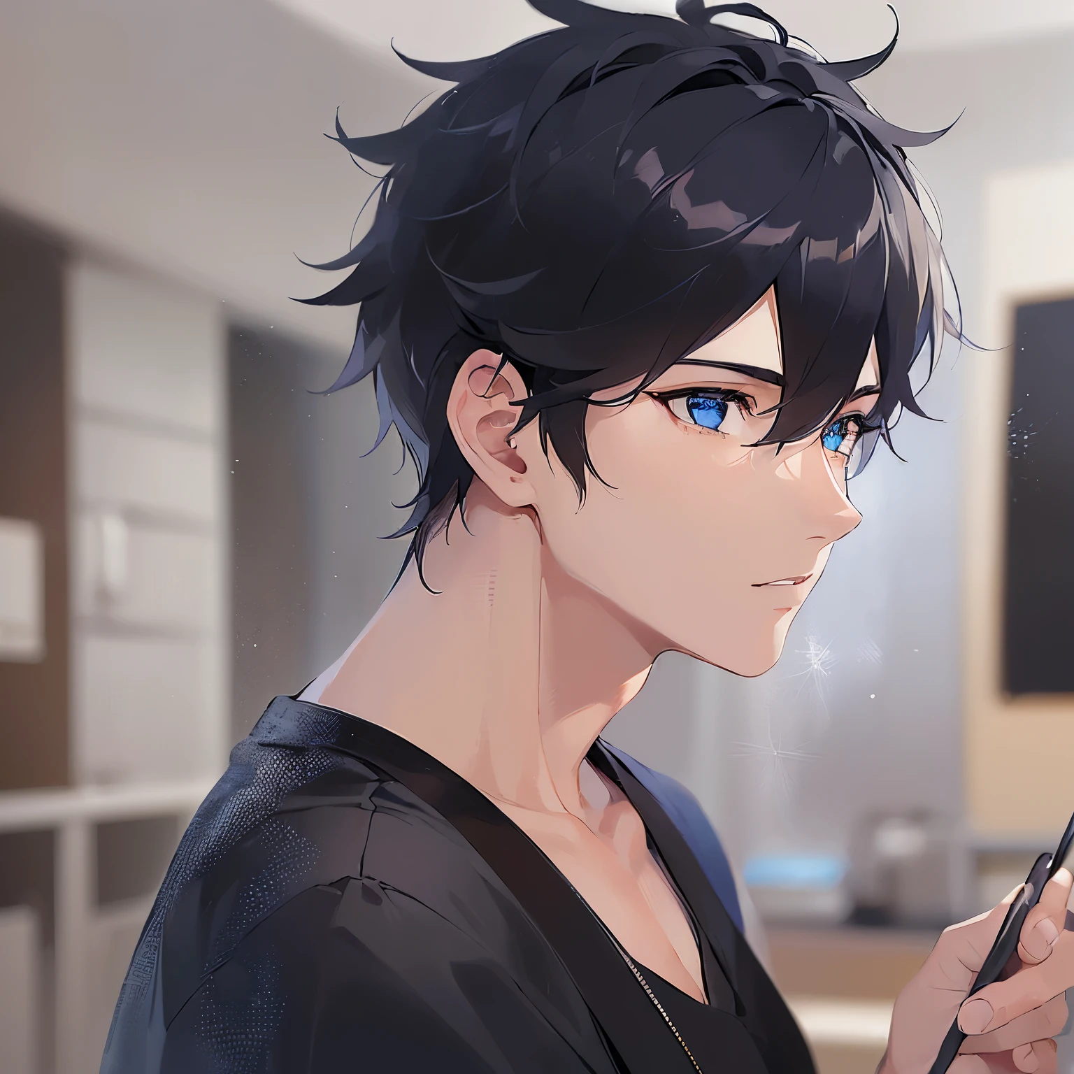 (25-year-old male:1.3) and (Black short hair) and (blue eyes), (looking away:1.5),upper body、Side shot、(Setting up a canvas:1.2)、(Mixing on a paint palette:1.5)、
shiny skin, masterpiece、Highest quality、
(black T shirts)、apron、canvas、
Serious,Art Room