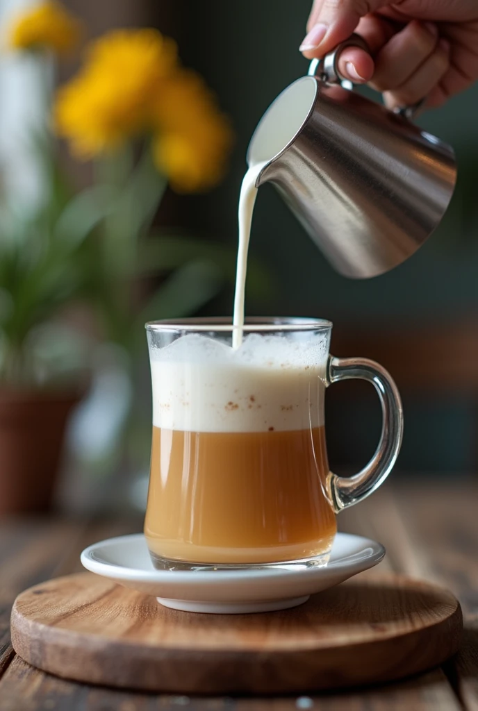 milk tea pouring, close up