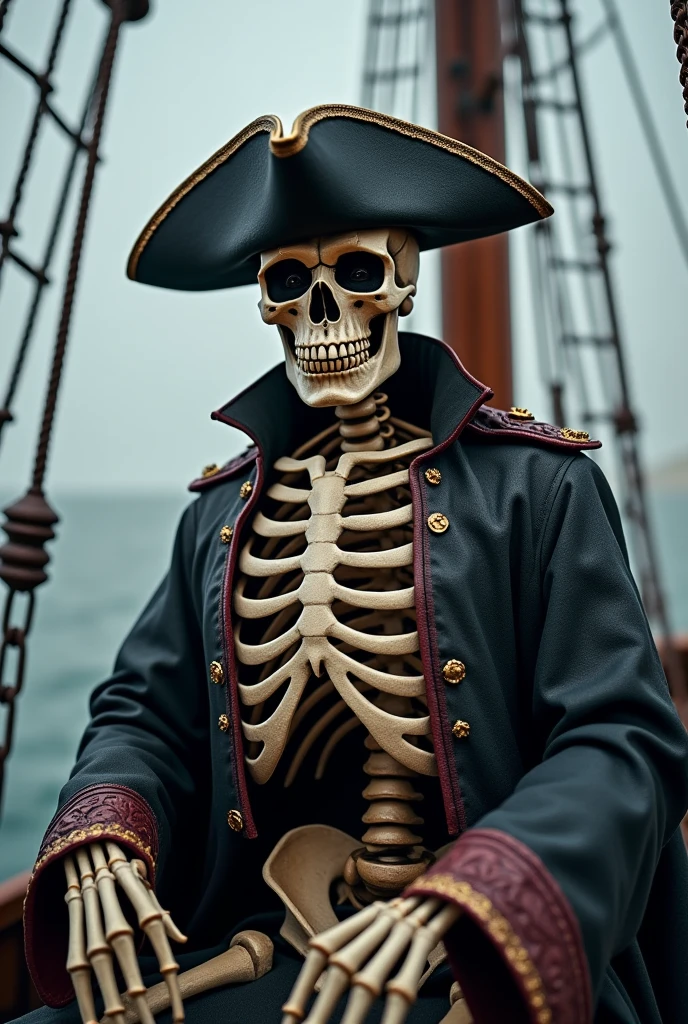 Skeleton on a pirate ship facing forward
