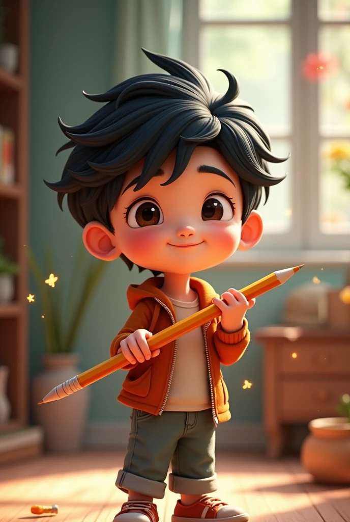 Chinese-haired boy carrying a pencil
Animation