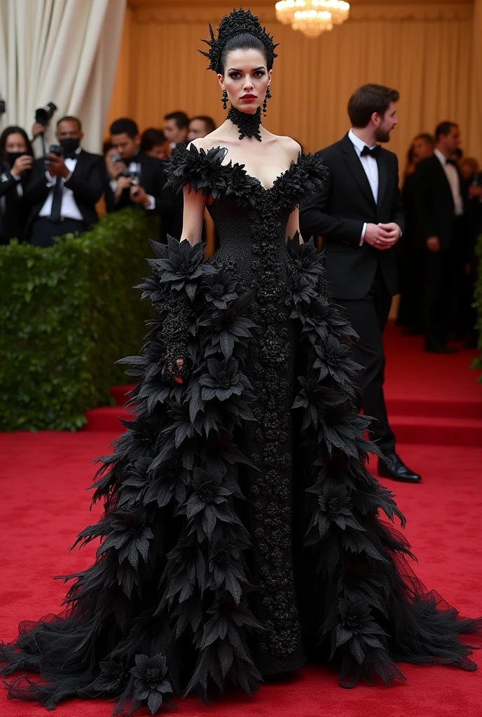 Met gala dress with flower of doom theme
