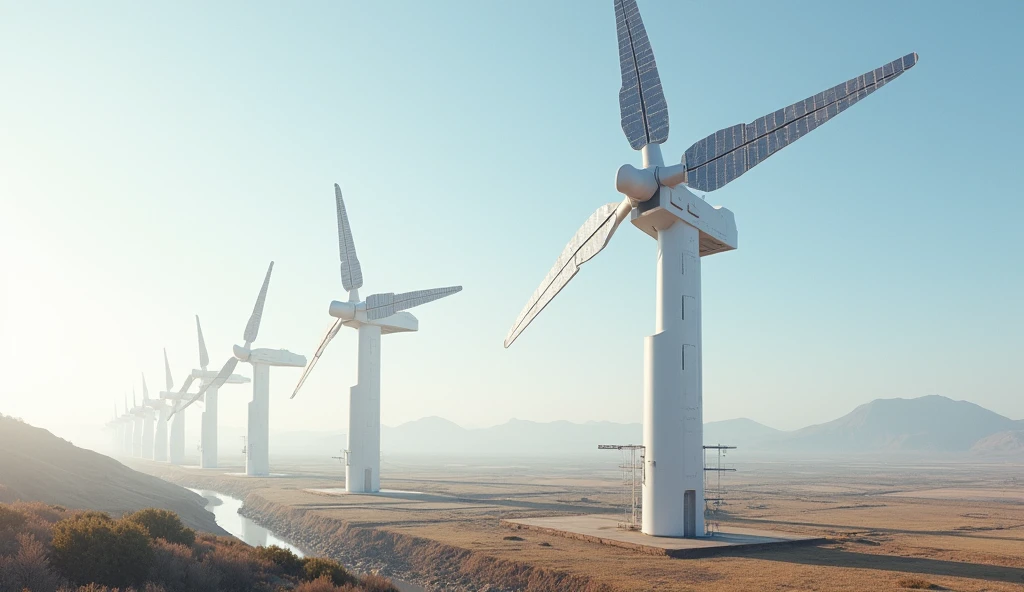 white windmills with solar wings 