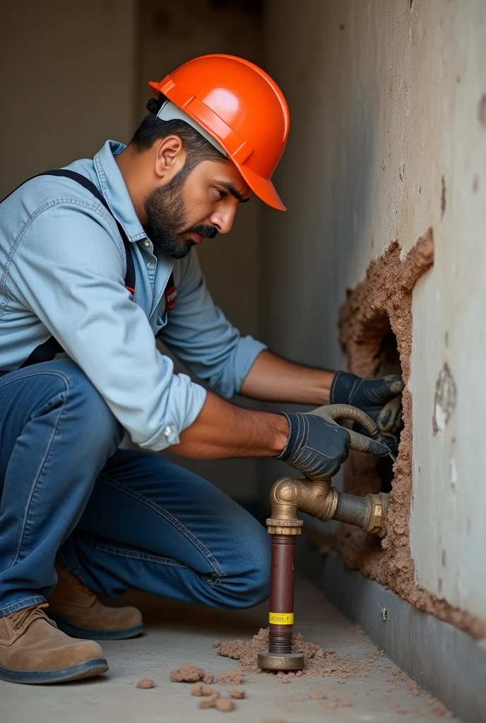 Want a picture of Baba Maqbool plumber doing pipe repair in any building