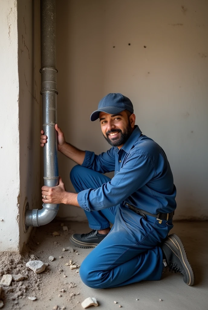 Want a picture of Baba Maqbool plumber doing pipe repair in any building