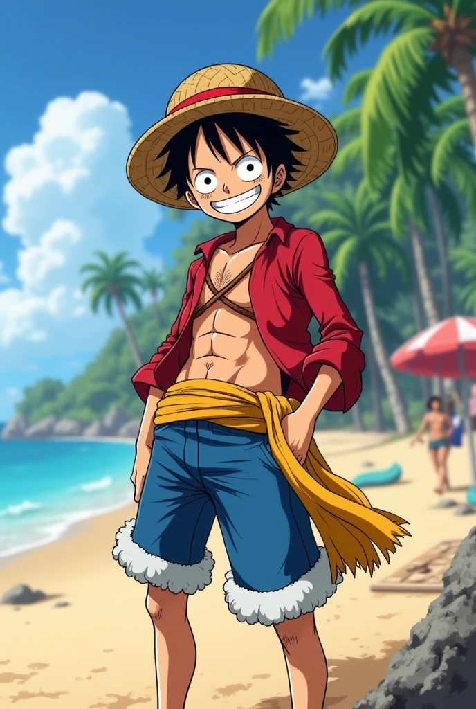 Luffy from ONE PIECE playing at the beach