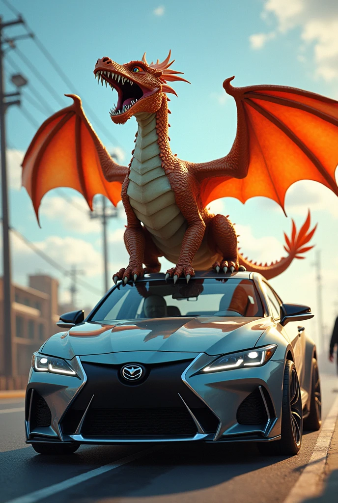 There is an excited dragon on the car.