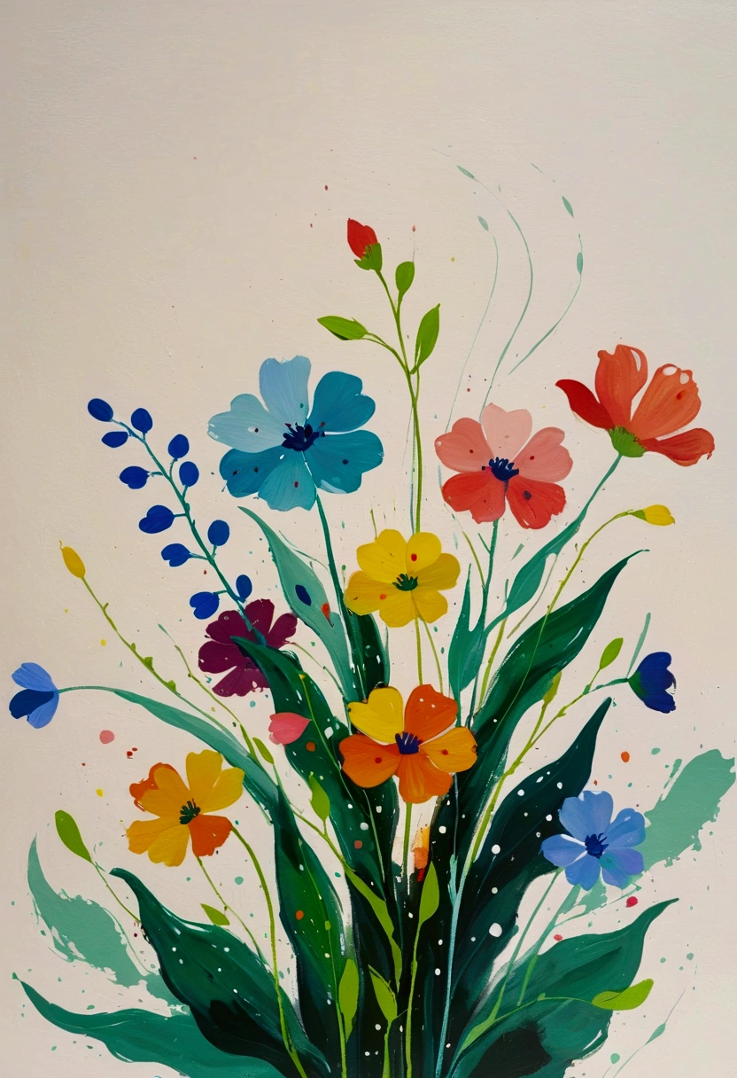 Fluid smudge painting，Dot，Colorful flowers，Minimalism，Inspired by the coronavirus。Negative Space:2.Bottom Composition