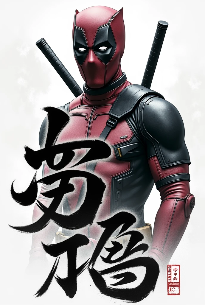 May a image of deadpool in Japanese kanji styles for a wallpapers in black and wight