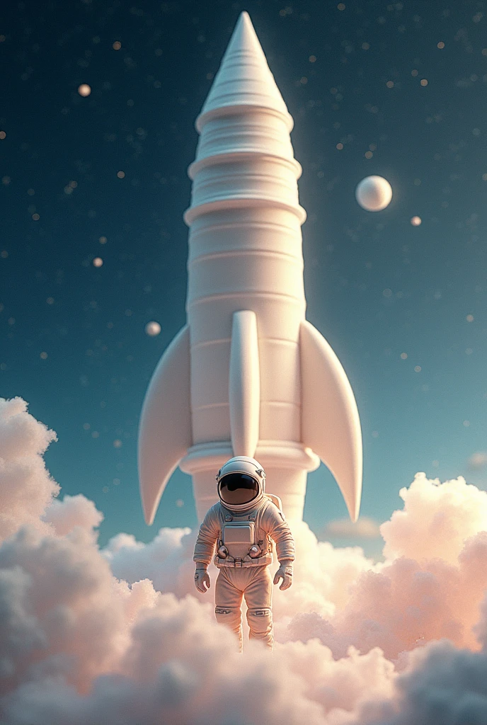 Astronaut and rocket made of soft and delicate fabric