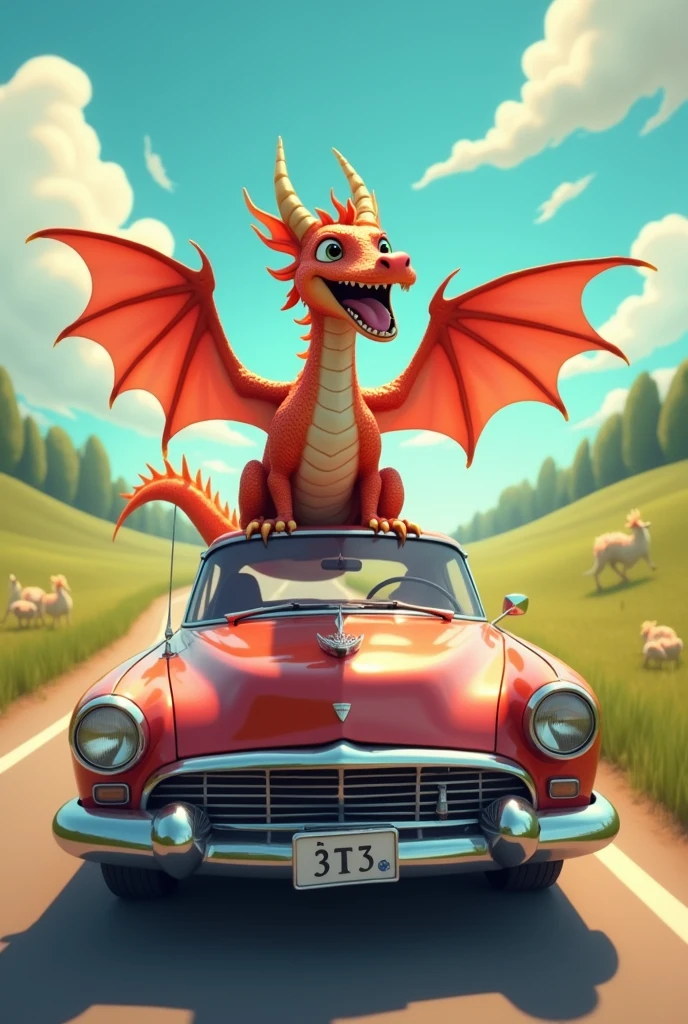 There is an excited dragon on the car.