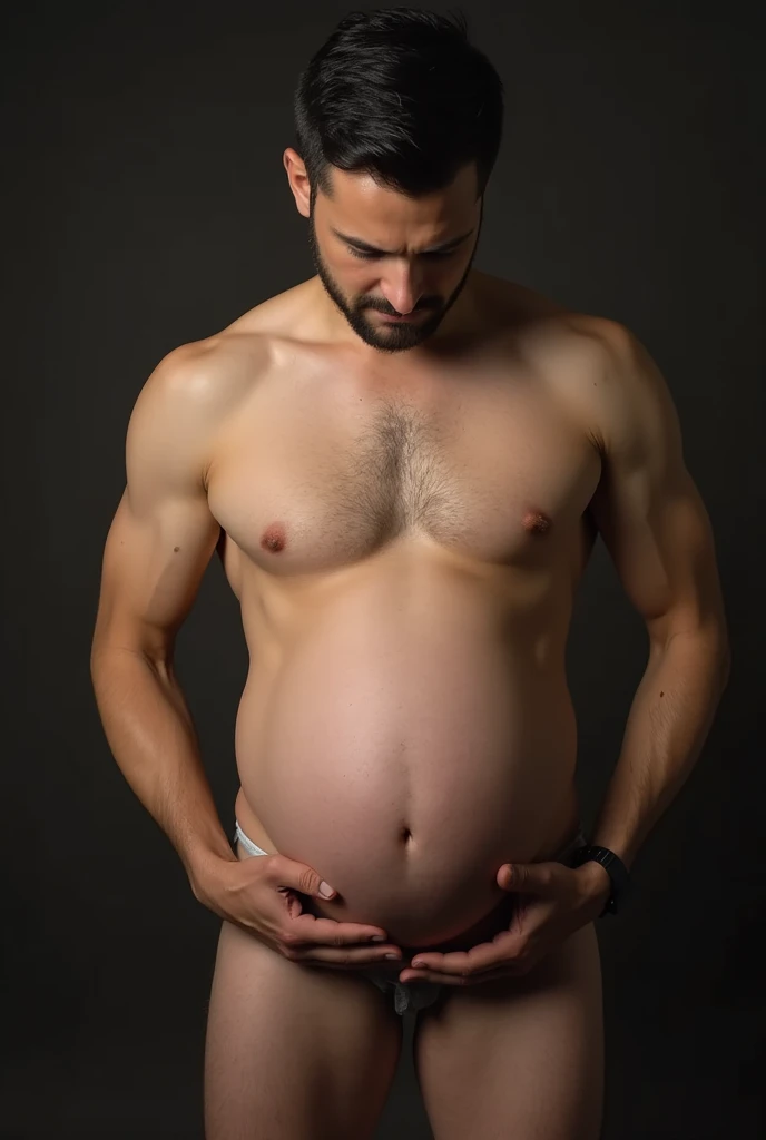 A naked pregnant man