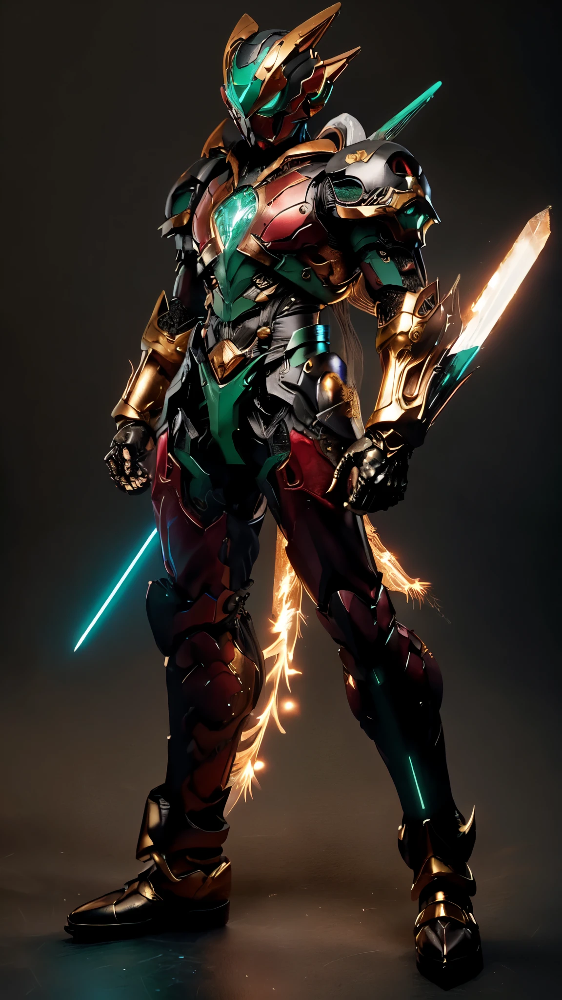 (masterpiece:1.5, best quality:1.5, extremely delicate:1.5, superhero pose:1.5), a man wearing a full-face helmet, a fantasy-style biotech armored combat suit, green eyes, (a composite layered chest armor), fully enclosed shoulder guards, matching arm and leg guards, belt of Neon circuit, (the color scheme is primarily black with green and red accents), the design balances heavy with agility, a high-tech bio-mecha armor, (Armor Concept Inspired by Kamen Rider, stand on the top of a skyscraper in a futuristic sci-fi city), this character embodies a finely crafted fantasy-surreal style armored hero in anime style, exquisite and mature manga art style, (element, plasma, energy, the armor glows), ((male:1.5)), metallic, high definition, highres, ultra-detailed, ultra-fine painting, professional, perfect body proportions, golden ratio, anatomically correct, symmetrical face, extremely detailed eyes and face, high quality eyes, creativity, RAW photo, UHD, 32k, Natural light, cinematic lighting, masterpiece-anatomy-perfect