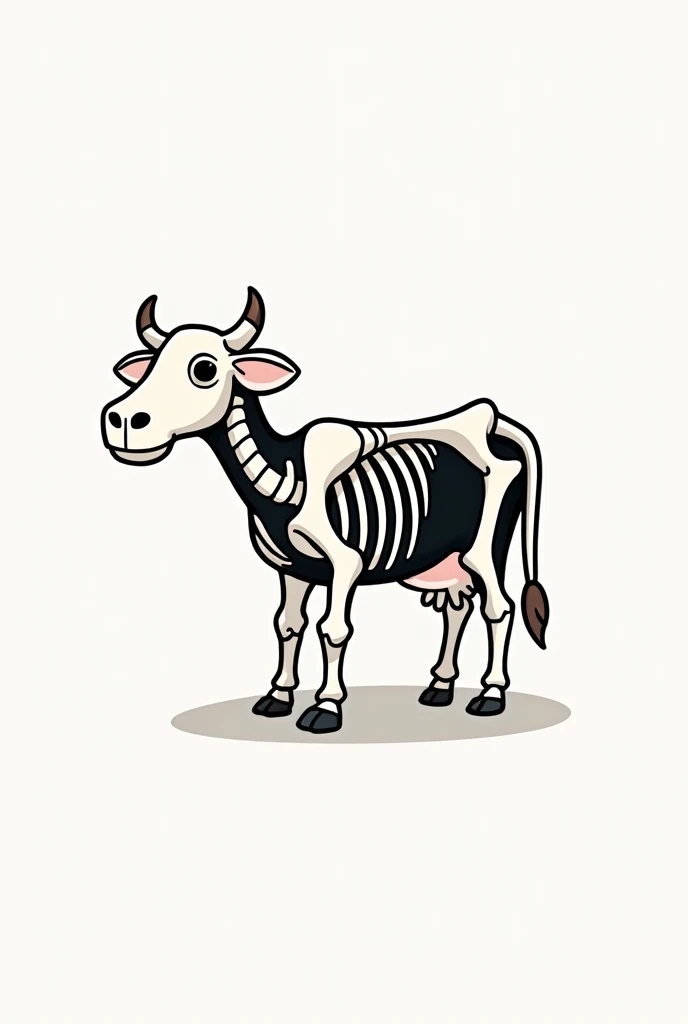Crie uma vaca, but only the bones, in a cartoon style