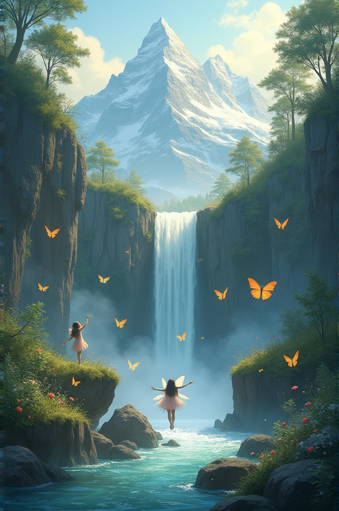 Mountains water fall beautiful fairy butterflies